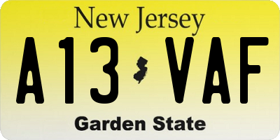 NJ license plate A13VAF