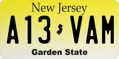 NJ license plate A13VAM