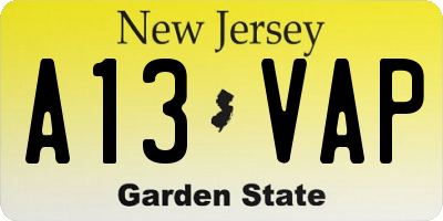 NJ license plate A13VAP