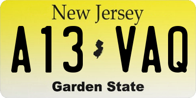NJ license plate A13VAQ