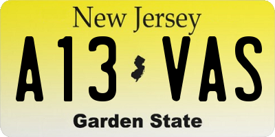 NJ license plate A13VAS