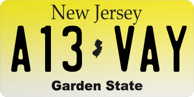 NJ license plate A13VAY
