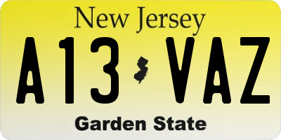 NJ license plate A13VAZ