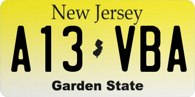 NJ license plate A13VBA