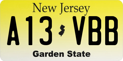 NJ license plate A13VBB