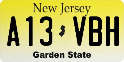 NJ license plate A13VBH