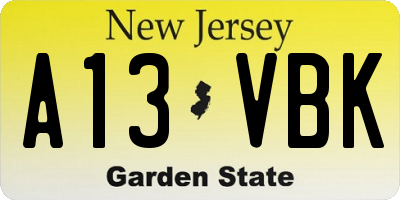 NJ license plate A13VBK