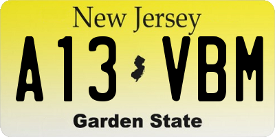 NJ license plate A13VBM