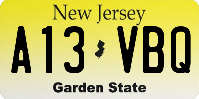 NJ license plate A13VBQ