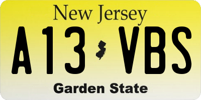 NJ license plate A13VBS