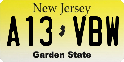 NJ license plate A13VBW