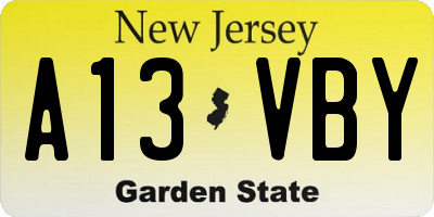 NJ license plate A13VBY