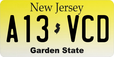 NJ license plate A13VCD