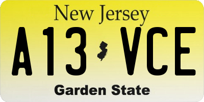NJ license plate A13VCE