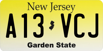 NJ license plate A13VCJ