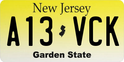 NJ license plate A13VCK