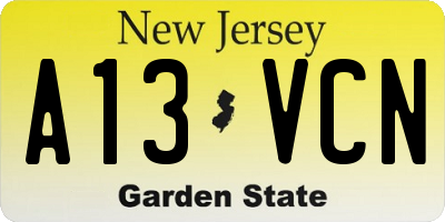 NJ license plate A13VCN