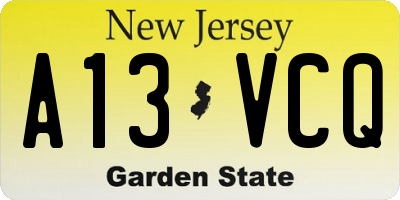 NJ license plate A13VCQ