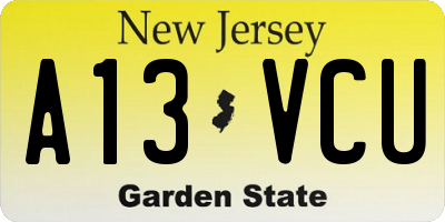 NJ license plate A13VCU