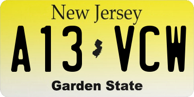 NJ license plate A13VCW