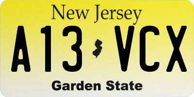 NJ license plate A13VCX