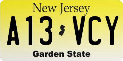 NJ license plate A13VCY