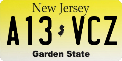 NJ license plate A13VCZ