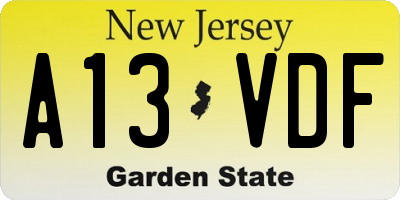 NJ license plate A13VDF