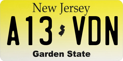 NJ license plate A13VDN