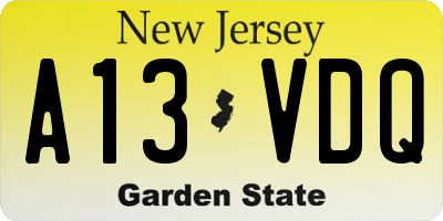 NJ license plate A13VDQ