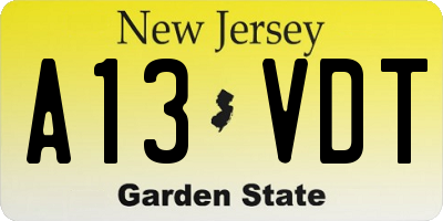 NJ license plate A13VDT
