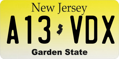 NJ license plate A13VDX