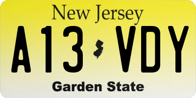 NJ license plate A13VDY