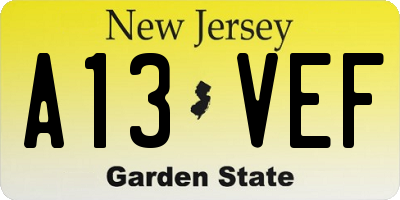 NJ license plate A13VEF