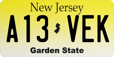 NJ license plate A13VEK