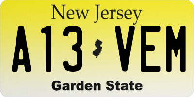 NJ license plate A13VEM