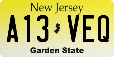 NJ license plate A13VEQ