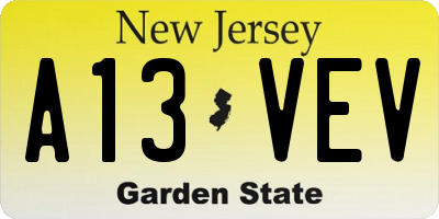 NJ license plate A13VEV