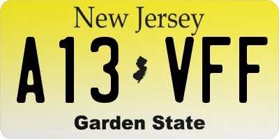 NJ license plate A13VFF