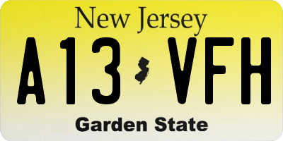 NJ license plate A13VFH