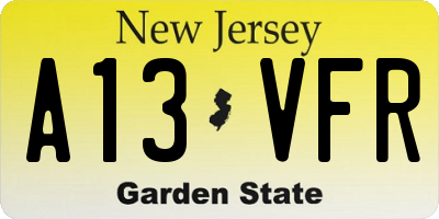 NJ license plate A13VFR