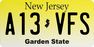 NJ license plate A13VFS