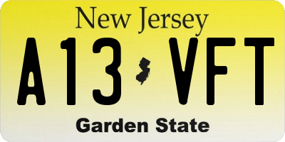 NJ license plate A13VFT