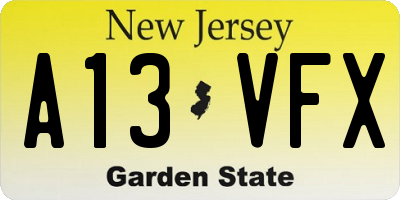 NJ license plate A13VFX
