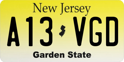 NJ license plate A13VGD