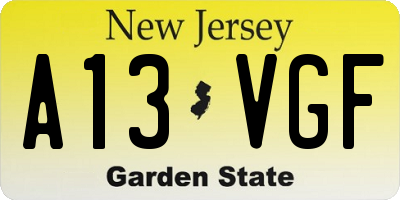NJ license plate A13VGF