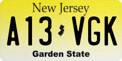 NJ license plate A13VGK