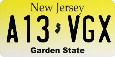 NJ license plate A13VGX