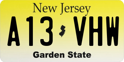 NJ license plate A13VHW