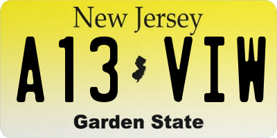NJ license plate A13VIW
